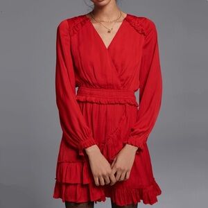 NWT Anthropologie Davia Ruffled Mini Dress Size L Large Red